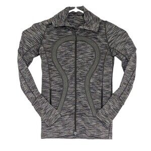 Lululemon Jacket Womens Sz 8 Stride Dark Gray Space Dye Full Zip Hooded Jacket